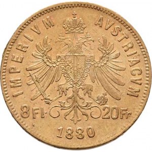 František Josef I., 1848 - 1916, 8 Zlatník 1880 (pouze 62.000 ks), 6.417g, dr.hr.,