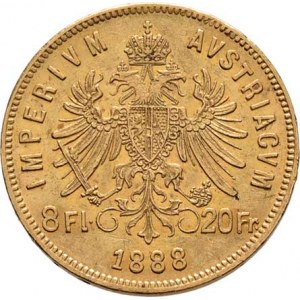 František Josef I., 1848 - 1916, 8 Zlatník 1888, 6.434g, nep.hr., nep.rysky, pěkná