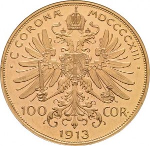 František Josef I., 1848 - 1916, 100 Koruna 1913 (pouze 2.696 ks), 33.856g, zcela