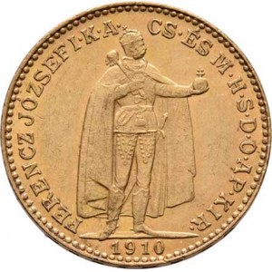 František Josef I., 1848 - 1916, 20 Koruna 1910 KB (pouze 85.000 ks), 6.765g, nep.hr.,