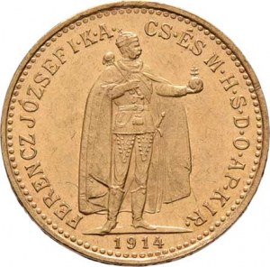 František Josef I., 1848 - 1916, 10 Koruna 1914 KB, 3.383g, dr.hr.ražbou, nep.rysky,