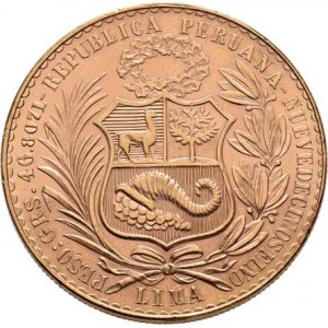 Peru, republika, 1822 -, 100 Soles 1964 LIMA, KM.231 (Au900, pouze 11.000 ks),