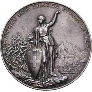 Střelecké medaile, plakety a odznaky, Glarus 1892 - stojící Helvetia, krajina, opis /