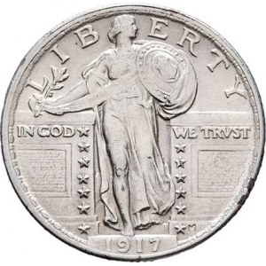 USA, 1/4 Dolar 1917 M - stojící Liberty, KM.145 (Ag900),