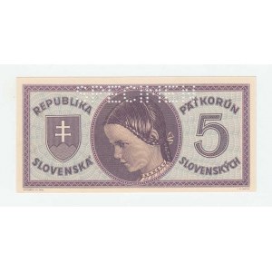 Slovenská republika, 1939 - 1945, 5 Koruna 1945, série D002, BHK.55a, He.60a.s1,