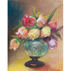 Leokadia OSTROWSKA (1875-1952), Tulipany w szklanym wazonie