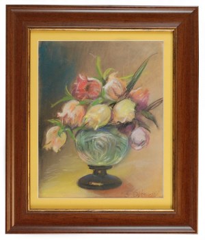 Leokadia OSTROWSKA (1875-1952), Tulipany w szklanym wazonie