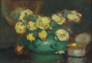 Alfons KARPIŃSKI (1875-1961), Róże żółte - Żółte róże i porcelanowe puzderko, ok. 1933