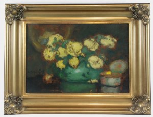 Alfons KARPIŃSKI (1875-1961), Róże żółte - Żółte róże i porcelanowe puzderko, ok. 1933