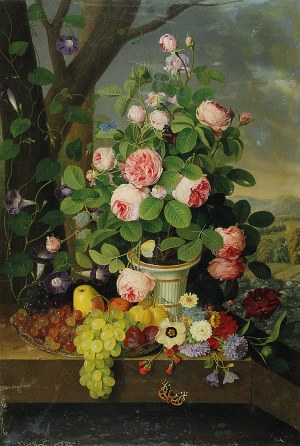 Erdmann SCHULTZ (1810-1841), Martwa natura z pąkami róż i winogronami, 1834