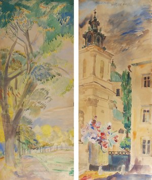 Józef MĄCZYŃSKI (1871-1957), Para akwarel - Motyw architektoniczny oraz Pejzaż, 1933