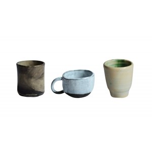 Olga MAROSZEK (b. 1998), Set of mugs: gray-black mug, espresso mug, mug with green center, 2022