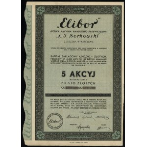 Polska, 5 akcji po 100 złotych = 500 złotych, 1934, Warszawa