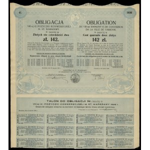 Rzeczpospolita Polska (1918-1939), obligacja VIII-ma 6% pożyczka konwersyjna na 142 złote, 25.01.1930, Warszawa
