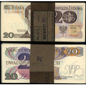 Polska, paczka 100 sztuk x 20 złotych z banderolą NBP, 1.06.1982