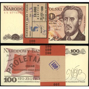 Polska, paczka 100 sztuk x 100 złotych z banderolą NBP, 1.06.1986