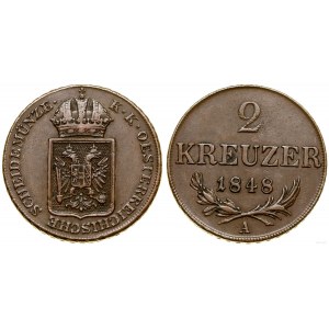 Austria, 2 krajcary, 1848 A, Wiedeń