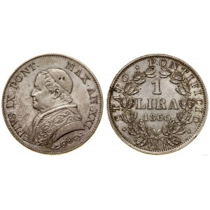 Watykan (Państwo Kościelne), 1 lira, 1866 R, Rzym