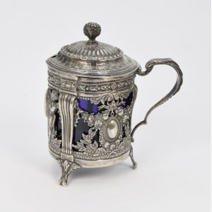 Eclectic mustard pot with hinged lid and glass insert