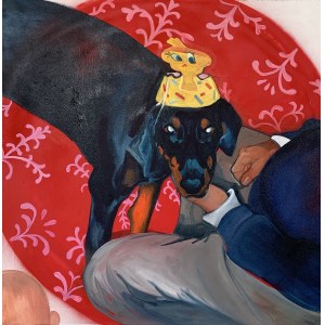 Katarzyna Janiak (b. 1998), Dog in a party hat, 2022