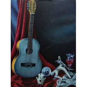 Jagoda Malinowska, Still life with skull and guitar, 2018