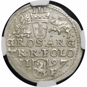 Zygmunt III Waza, Trojak 1597, Olkusz - nieopisany błąd POLONL - b. rzadki i b. ładny
