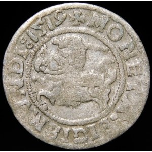 Sigismund I the Old, Half-penny 1519, Vilnius - 6 feathers on the left - triple dot - very rare.