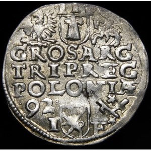 Zygmunt III Waza, Trojak 1592, Poznań - niska korona, data z lewej
