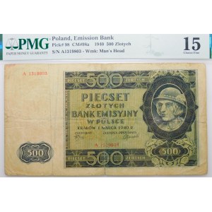 500 złotych 1940 - ser. A - oryginalny z numeracją falsyfikatu