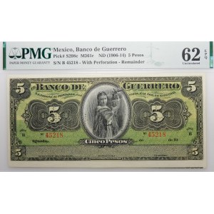 Meksyk - 5 pesos (1906-14) - Banco de Guerrero - perf. AMORTIZADO