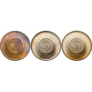 LOT 3x 10 Zloty 25. Jahrestag der PRL 1969