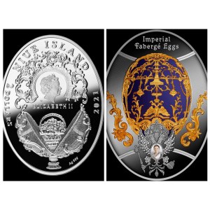 Zestaw 7 srebrnych monet, 1 dolar, seria Jaja Faberge