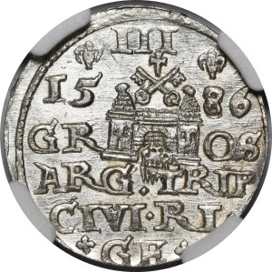 Stefan Batory, Trojak 1586, Riga - small head - variant - beautiful