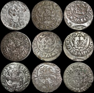 Sigismund III Vasa, Szeląg Bydgoszcz, Vilnius, Riga - set (pcs. 9)