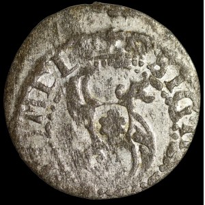 Zygmunt III Waza, Szeląg 1618, Ryga - bez liszki - b. rzadki