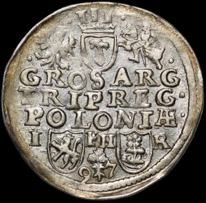 Sigismund III Vasa, Trojak 1597, Poznań - a branch divides the date, three lines