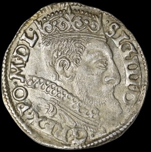 Sigismund III Vasa, Trojak 1597, Poznań - flower divides date, two lines