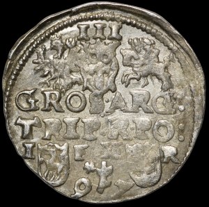 Sigismund III Vasa, Trojak 1597, Poznań - flower divides date, two lines