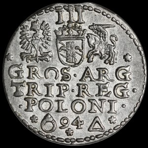 Zygmunt III Waza, Trojak 1594, Malbork - pierścień zamknięty - piękny