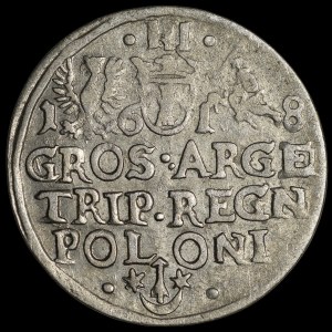 Zygmunt III Waza, Trojak 1618, Kraków - przebitka ARGE/N - rzadki
