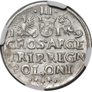 Zygmunt III Waza, Trojak 1619, Kraków - przebitka - rzadki i piękny