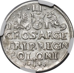 Sigismund III Vasa, Trojak 1619, Krakow - punch - rare and beautiful