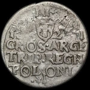 Zygmunt III Waza, Trojak 1621, Kraków - przebitka P/TO/RLONI - rzadki