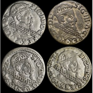 Zygmunt III Waza, Trojak 1621-24 Kraków - zestaw (szt.4)