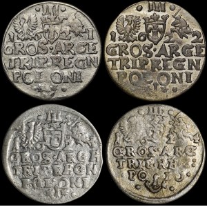 Zygmunt III Waza, Trojak 1621-24 Kraków - zestaw (szt.4)