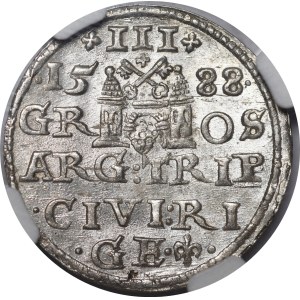 Zygmunt III Waza, Trojak 1588, Ryga - małe popiersie - piękny