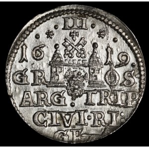 Zygmunt III Waza, Trojak 1619, Ryga - wąska kryza - piękny i rzadki