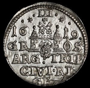 Sigismund III Vasa, Trojak 1619, Riga - narrow orifice - beautiful and rare