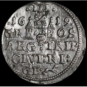Zygmunt III Waza, Trojak 1619, Ryga - szeroka kryza - rzadki