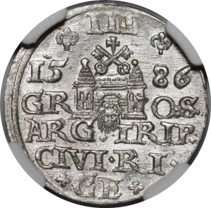 Stefan Batory, Trojak 1586, Riga - small head, PO